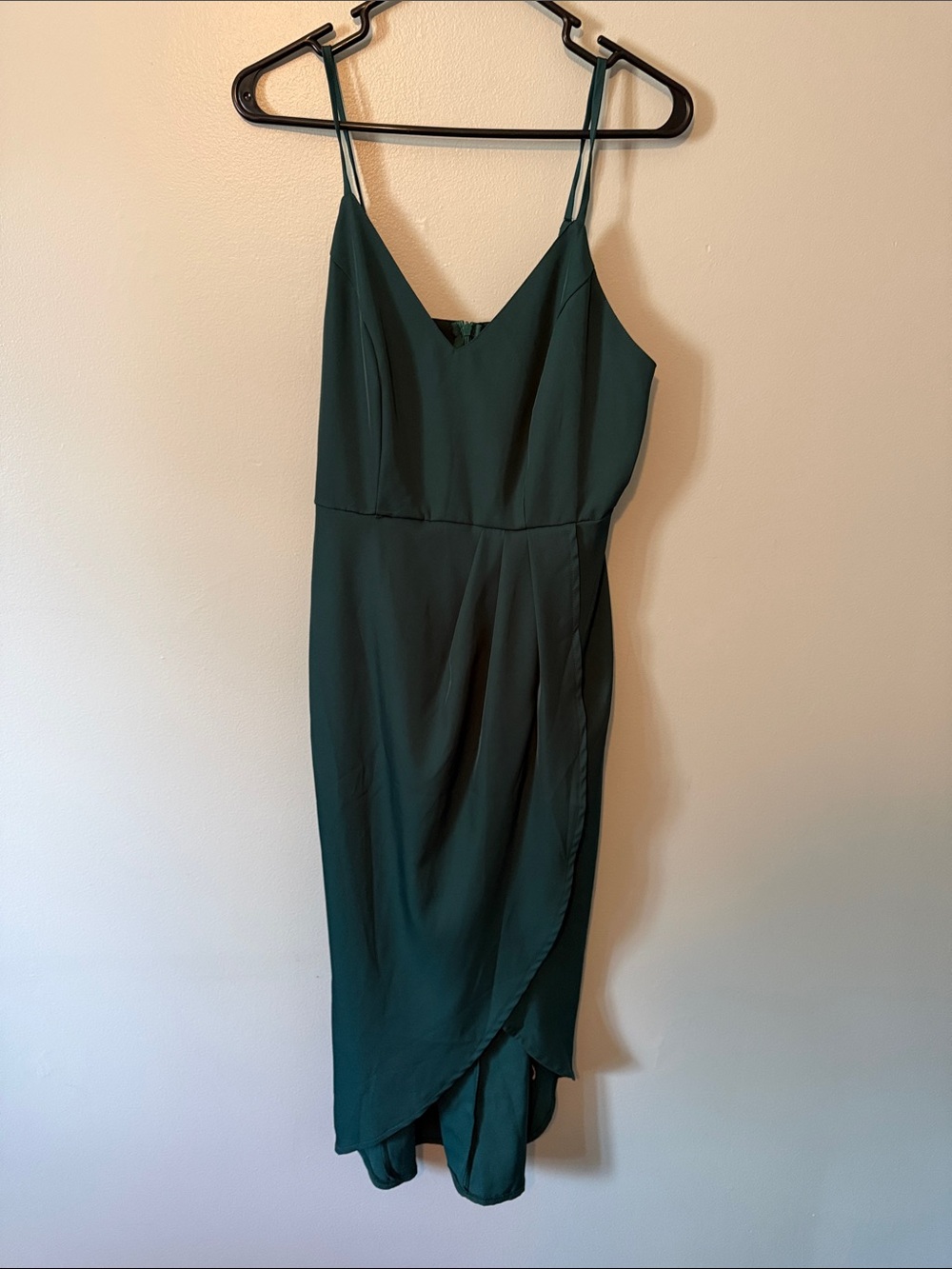 Elegant Dark Green Spaghetti Strap Wrap Dress